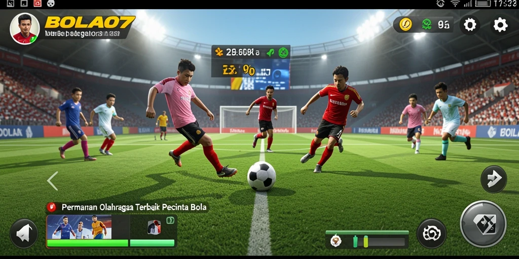 Screenshot gameplay BOLA07 menampilkan aksi seru di lapangan.