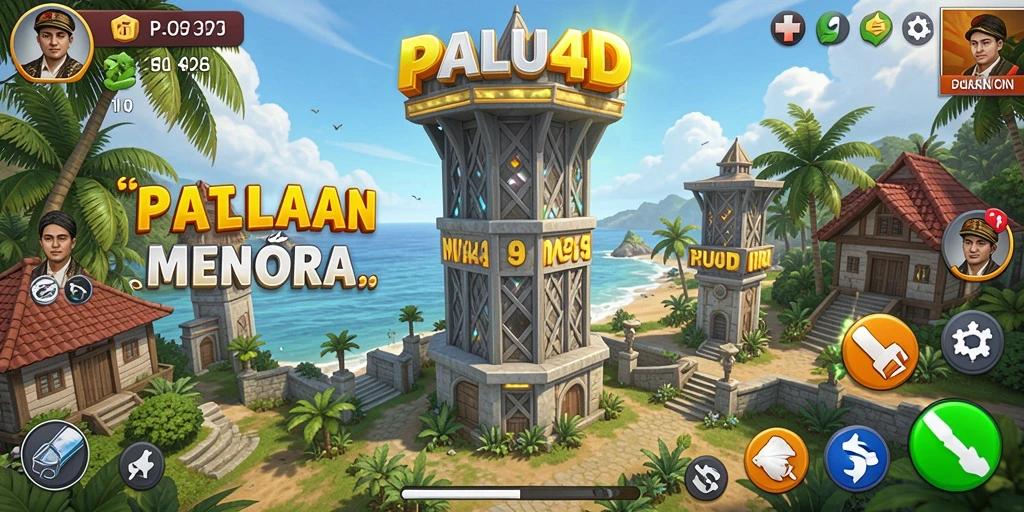 Screenshot utama menunjukkan aksi menyerang dan mempertahankan menara.