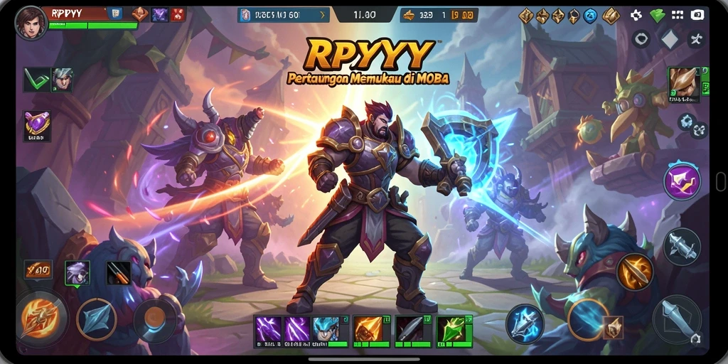 Screenshot gameplay RPYYY menampilkan pertempuran yang intens dan karakter beragam.